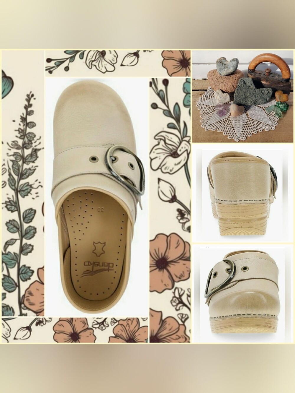 NEW*Cream Dansko Pro Pearson Clog Sand Burnished Distressed Buckle Strap Cottage